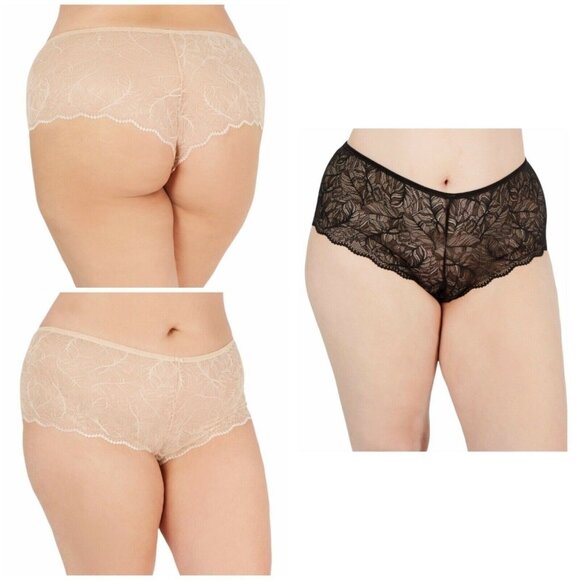 INC Intl Concepts Plus Size 1X Lace Boyshort Panties (2)-Pairs Frappe/Black NWT - Picture 3 of 6